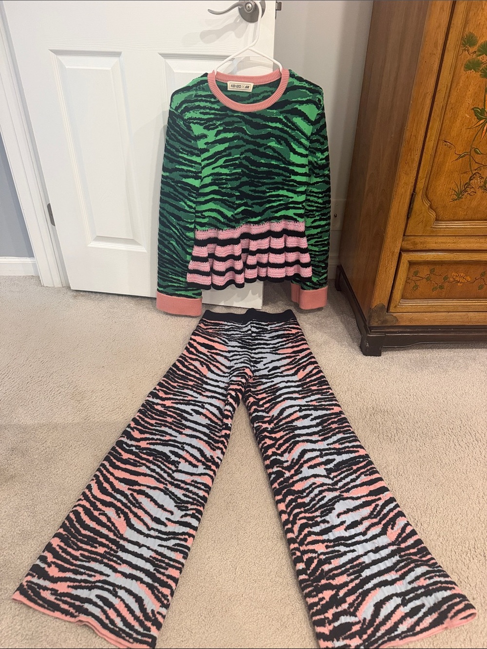 Kenzo Green & Pink Zebra-Print Set